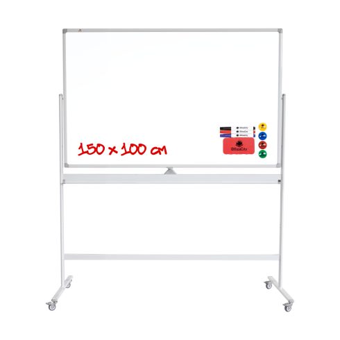 OfficeCity DSWB-150AT 150x100cm dupla oldalú forgatható mágnestábla átfordítható, gurulós állvánnyal